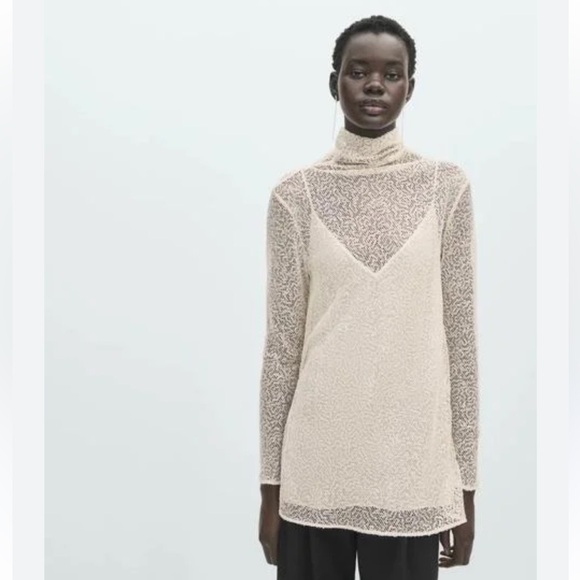 Massimo Dutti Sweaters - NWT Massimo Dutti Sequined Cream Cowl Neck Top XS